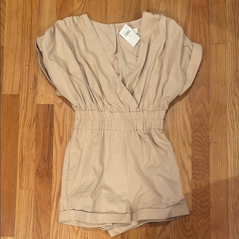 Cherry and Mellow Beige Short Sleeve Romper XS
